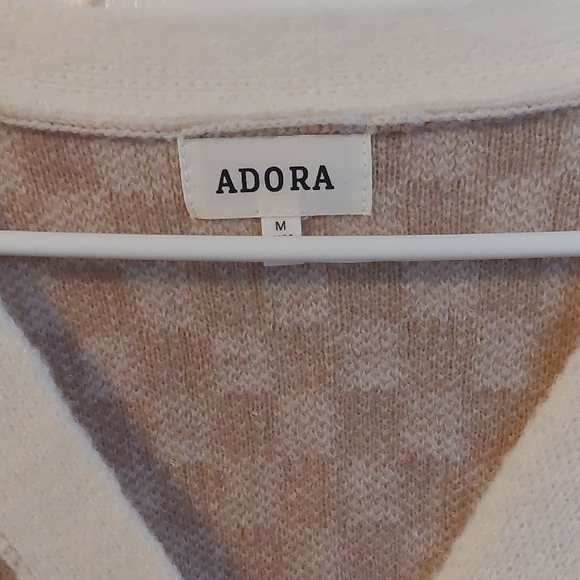 ADORA Women's Striped and Checkered Cardigan - Brown and Cream Size Med NWOT - Picture 2 of 5